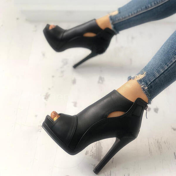 Women Hollow Square Heel Shoes Breathable Boots