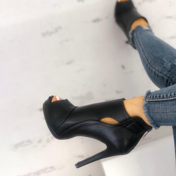 Women Hollow Square Heel Shoes Breathable Boots