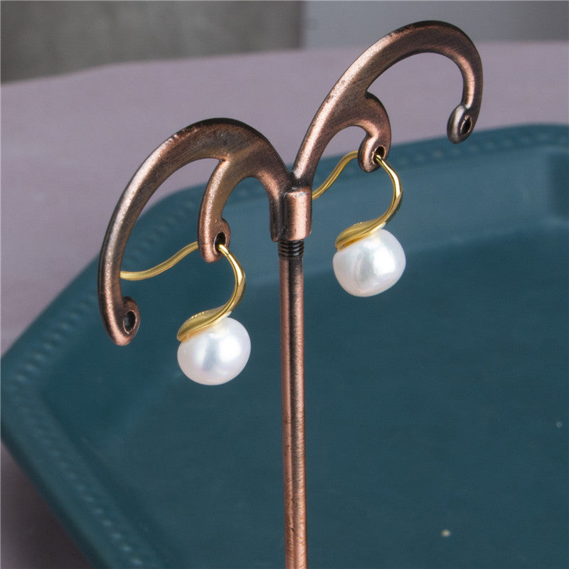 S925 Silver Simple High Heels Pearl Ear Hook Women