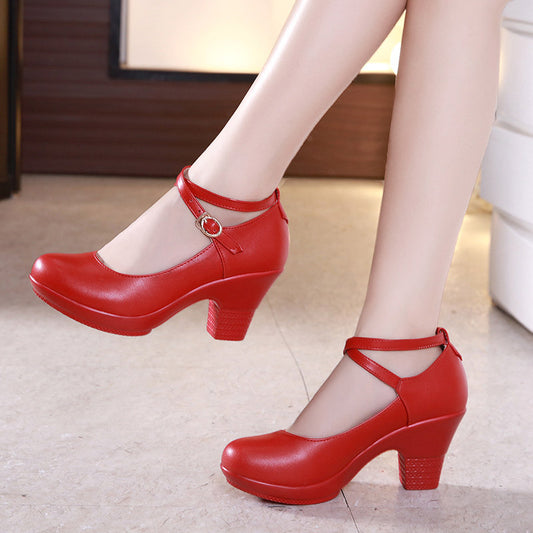 Thick-Heeled High-Heeled Mid-Heel Square Dance Shoes