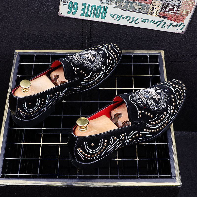 Men's Casual Leather Shoes, Embroidery, Rivets, High Shoes
