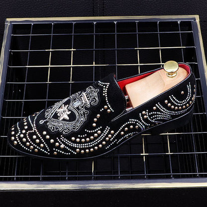 Men's Casual Leather Shoes, Embroidery, Rivets, High Shoes