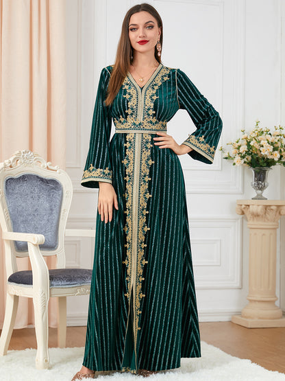 Women's Long Sleeve Split Velvet Dress