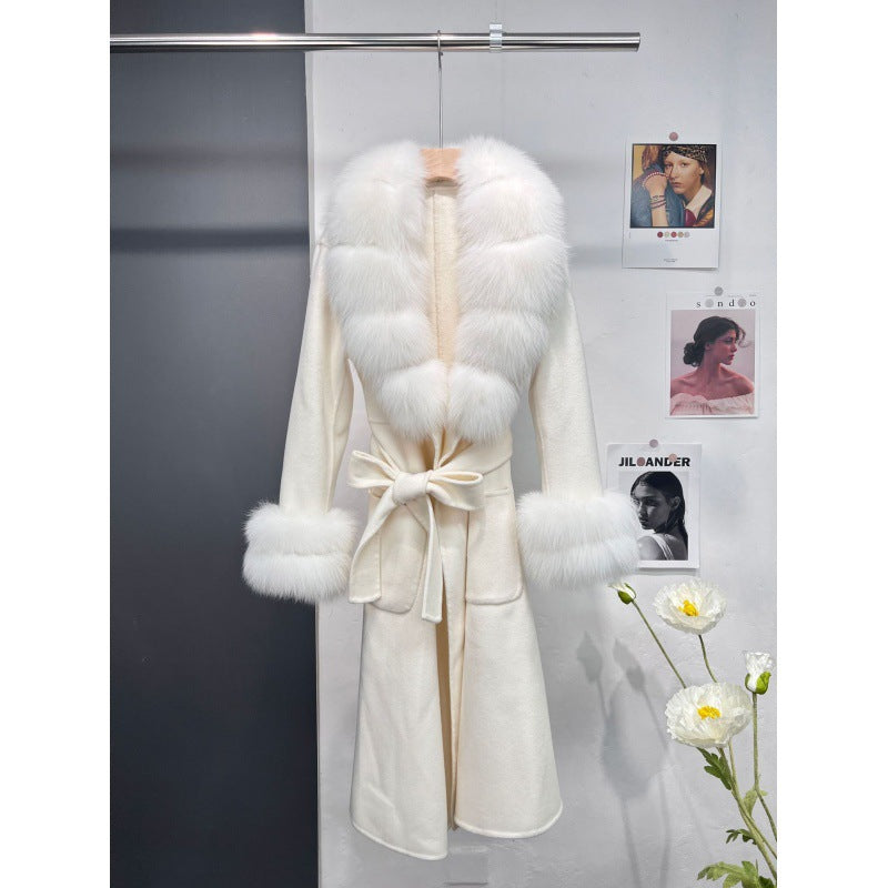 Women's Fur Collar Reversible Woolen Coat Long