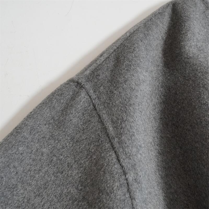Gray Collarless Loose Side Slit Belt Lace-up Long Lazy Woolen Coat