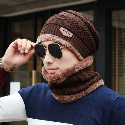 Men's Knitted Wool Hat Warm Bib