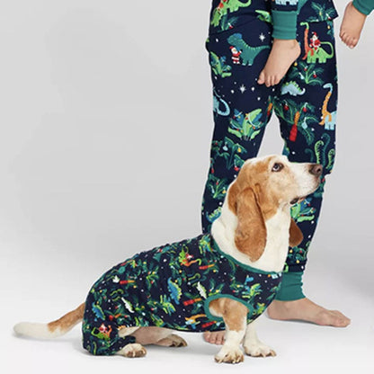 Dinosaur Christmas Dress Print Family Baby Boys And Girls With Dog Parent Child Pajamas