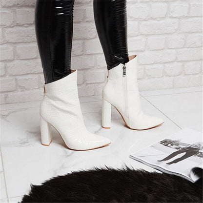 Women High Heels Leather Ankle Boots