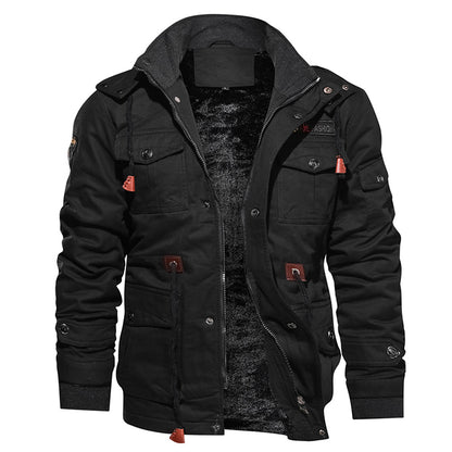 Men Winter Fleece Warm Hooded Thermal Thick Military Jacket