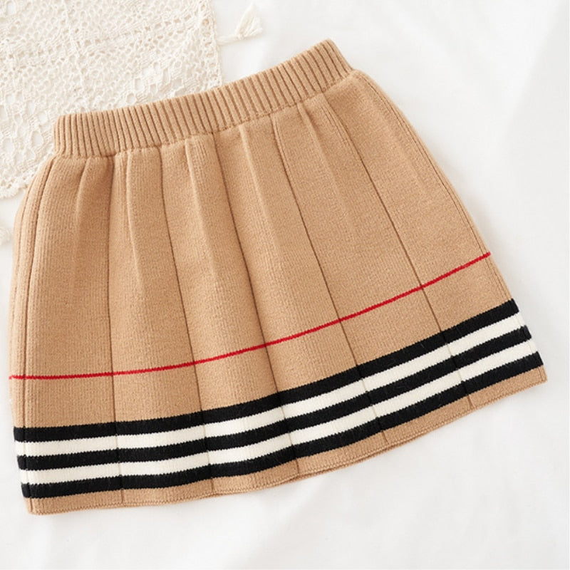 2022 Girls Knitted 2 Pieces Suit Top+skirt