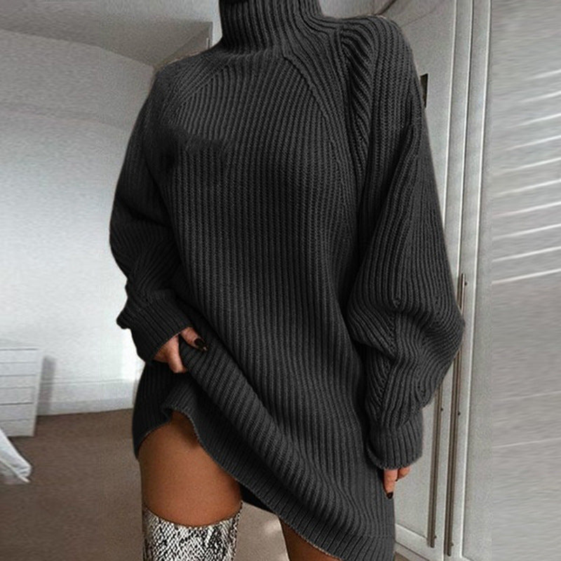 Solid Turtleneck Long Winter Sweater Dress