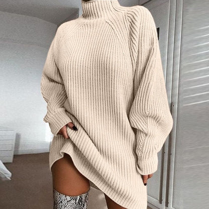 Solid Turtleneck Long Winter Sweater Dress