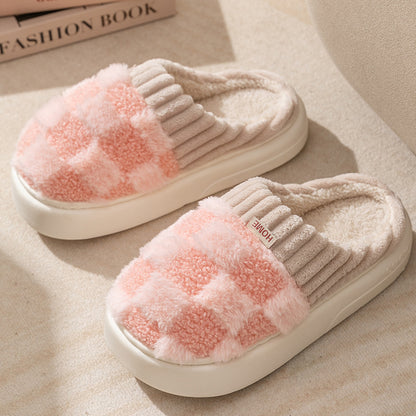 Checkered Plush Women's Indoor Plush Home Slippers