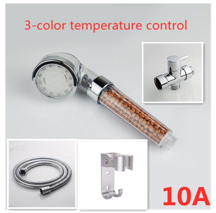 Color Changing LED Temperature Sensor Mineral Anion Shower Head