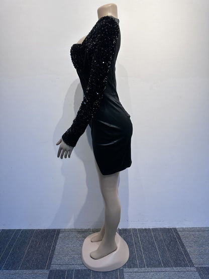 Slim Fit Square-cut Collar Tight Stretch Sequins Dress