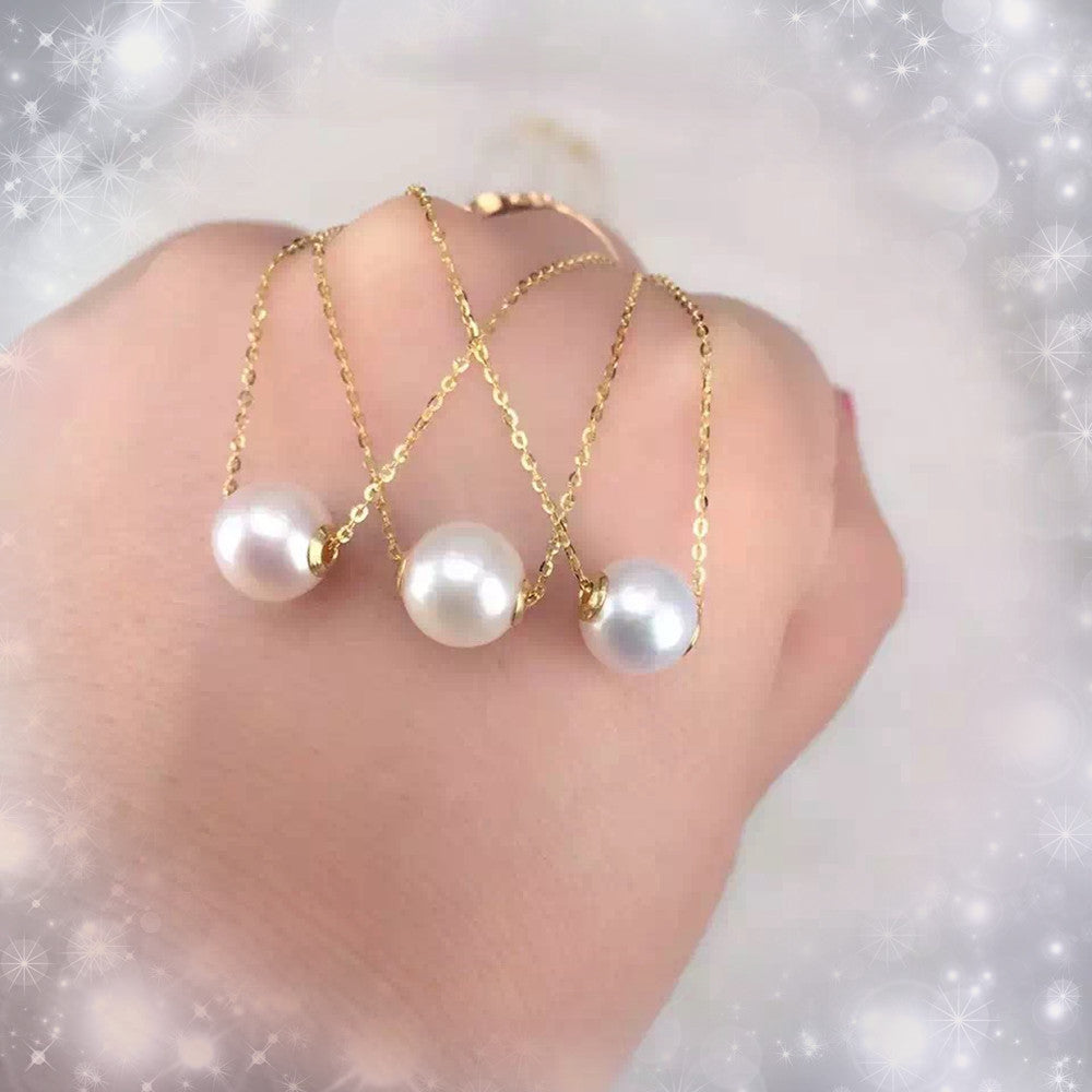 18K Gold Round Pearl Necklace Clavicle Chain