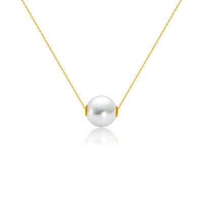 18K Gold Round Pearl Necklace Clavicle Chain