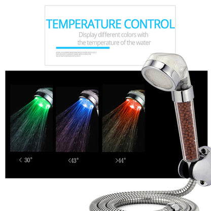 Color Changing LED Temperature Sensor Mineral Anion Shower Head
