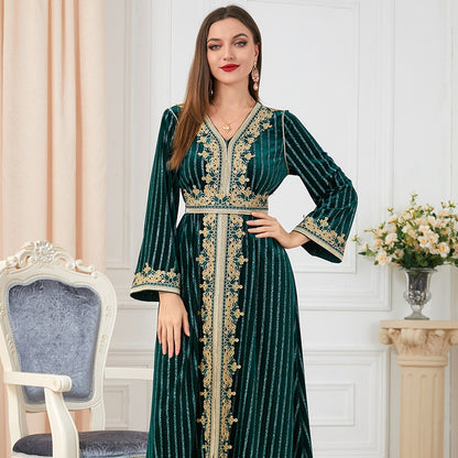 Women's Long Sleeve Split Velvet Dress