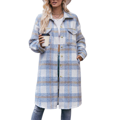 Printed Mid-length Coat Mohair Plaid Wool Coat