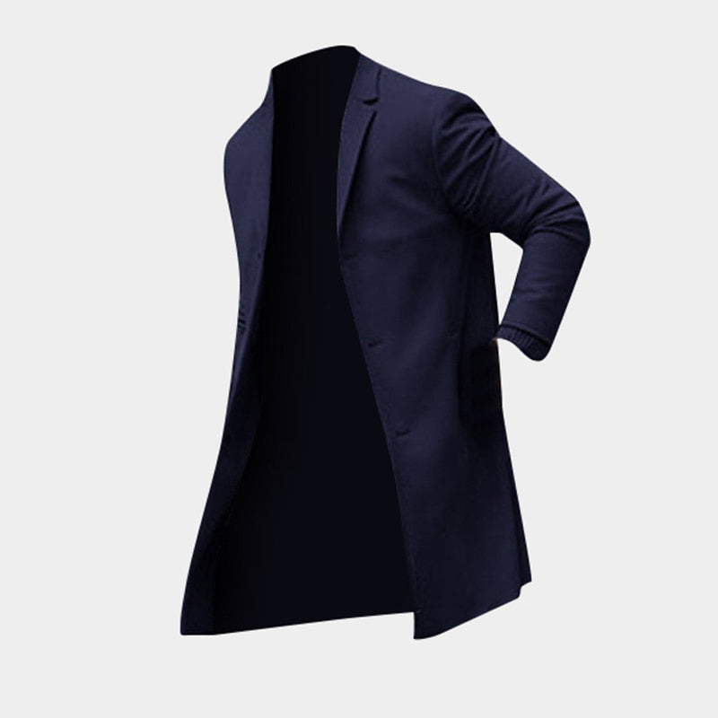 Men's Trench Long Solid Slim Fit Jackets