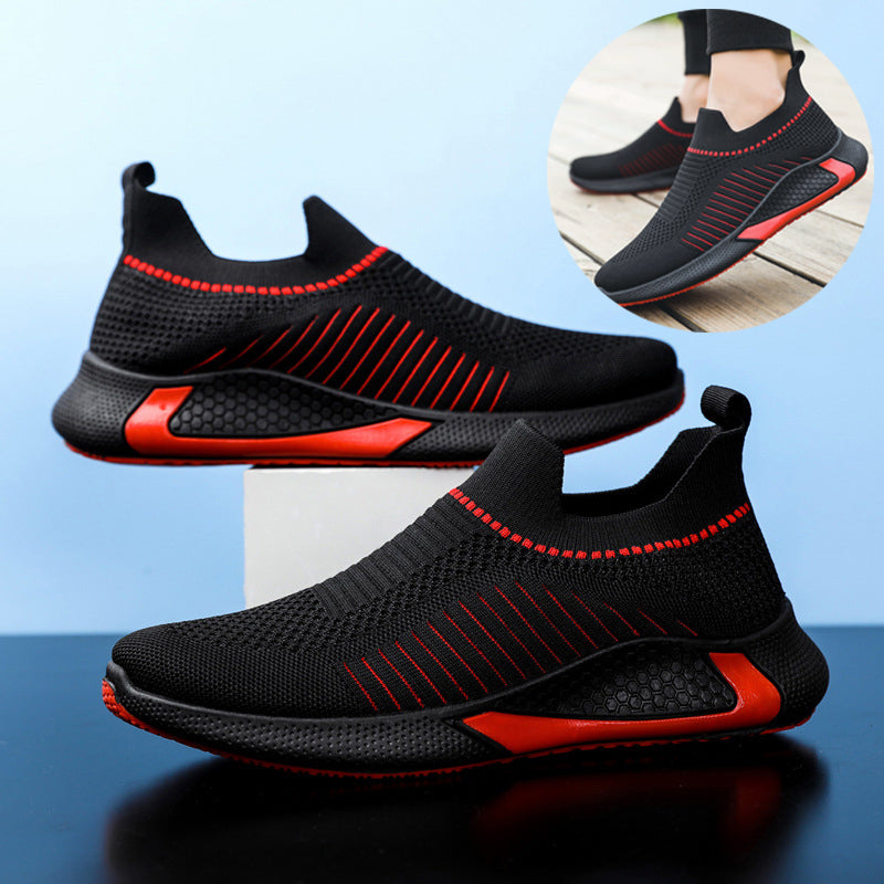 Men Outdoor Breathable Slip-on Mesh Sock Shoes With Striped Design Sneakers