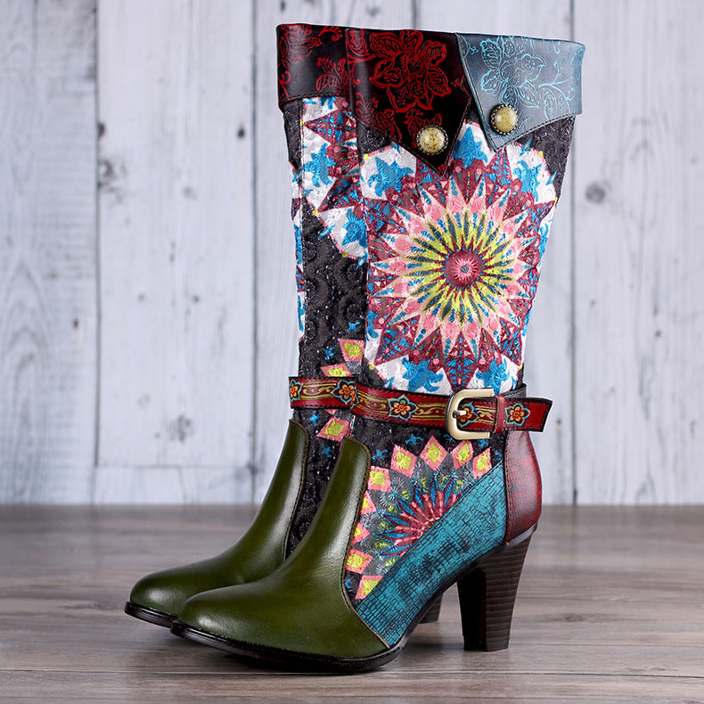 Handmade Retro Short Velvet High-heeled Boots Women
