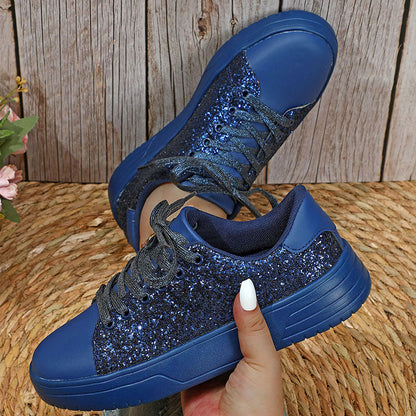 Glitter Sequin Design Trendy Casual Thick-soled Lace-up Sneakers
