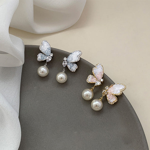 Gradient Butterfly Pearl Earrings Personalized Earrings For Women Jewelry