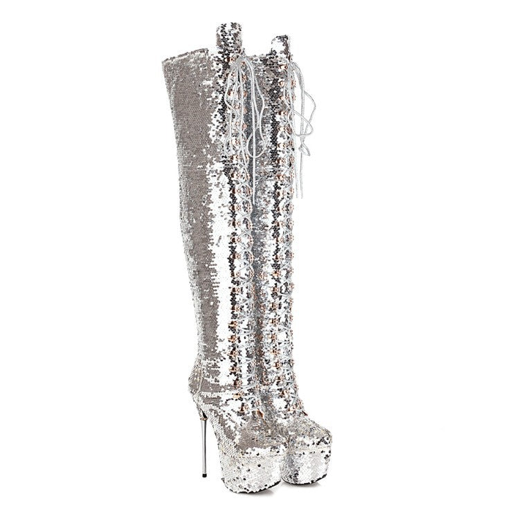 Super High Heels Stiletto Over-the-knee Boots Sequined Prism Boots