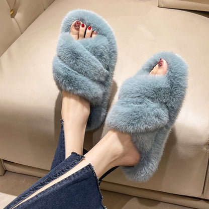 Women Winter Warm Fuzzy Slippers Plush Soft Shoes