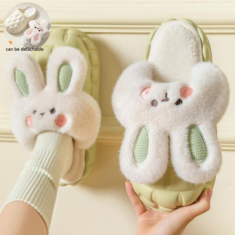 Cute Rabbit Fuzzy Detachable Washable House Shoes