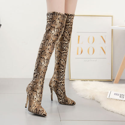 Pointed Print Stiletto Heel Over The Knee Stretch Boots Women