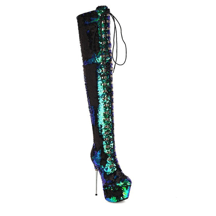 Super High Heels Stiletto Over-the-knee Boots Sequined Prism Boots