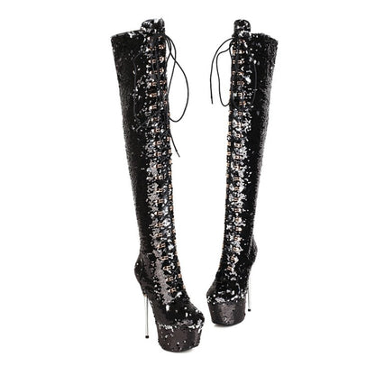 Super High Heels Stiletto Over-the-knee Boots Sequined Prism Boots
