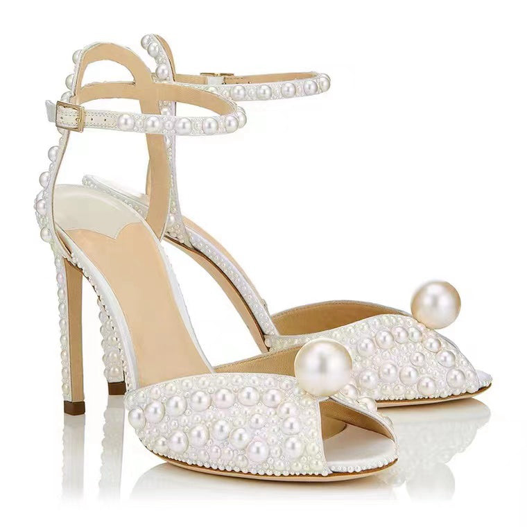 Fish Mouth Pearl Bridal Wedding Shoes Women