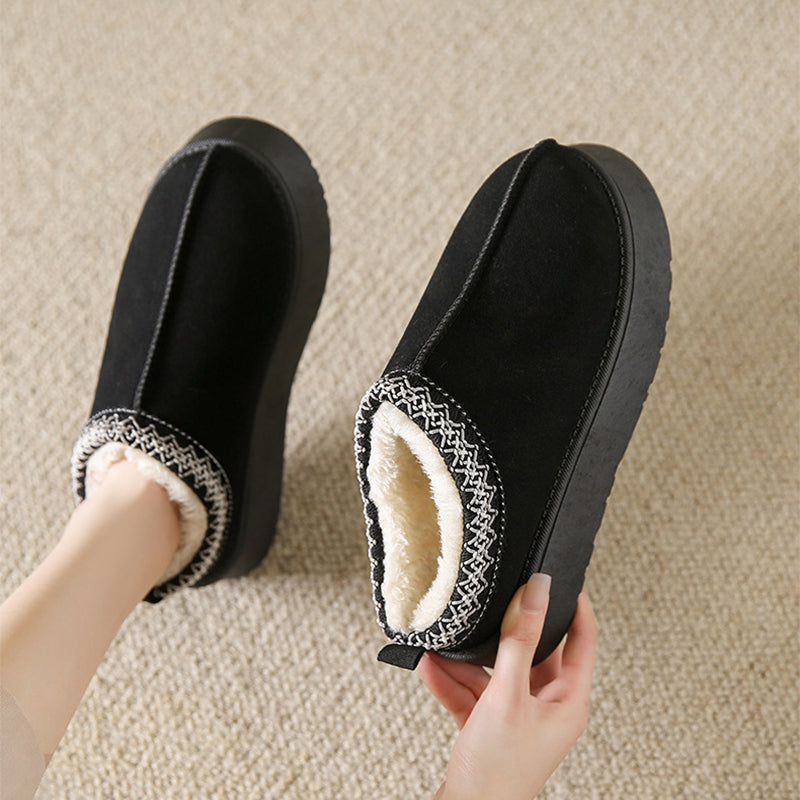 Women's Fleece Warm Thick Bottom Cotton Ankle Flats Shoes