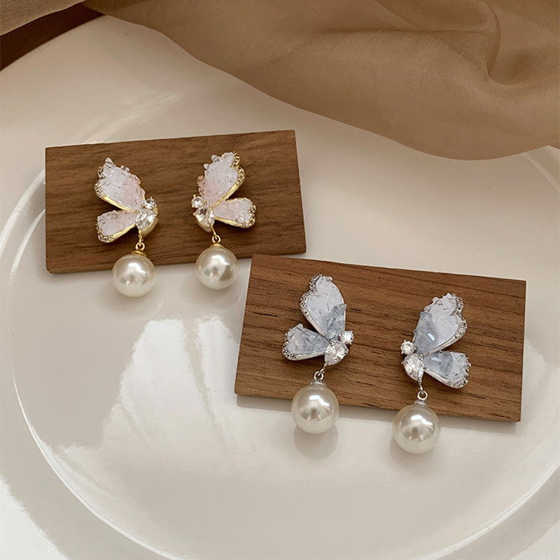 Gradient Butterfly Pearl Earrings Personalized Earrings For Women Jewelry