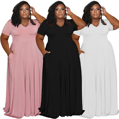 Casual Fashion V-neck Solid Color Plus Size Women's Clothing