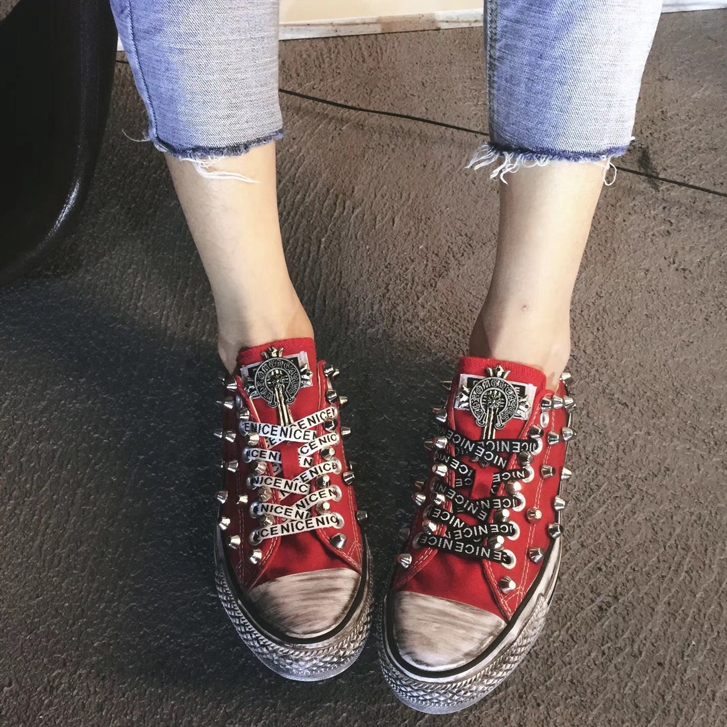 Canvas studded sneakers