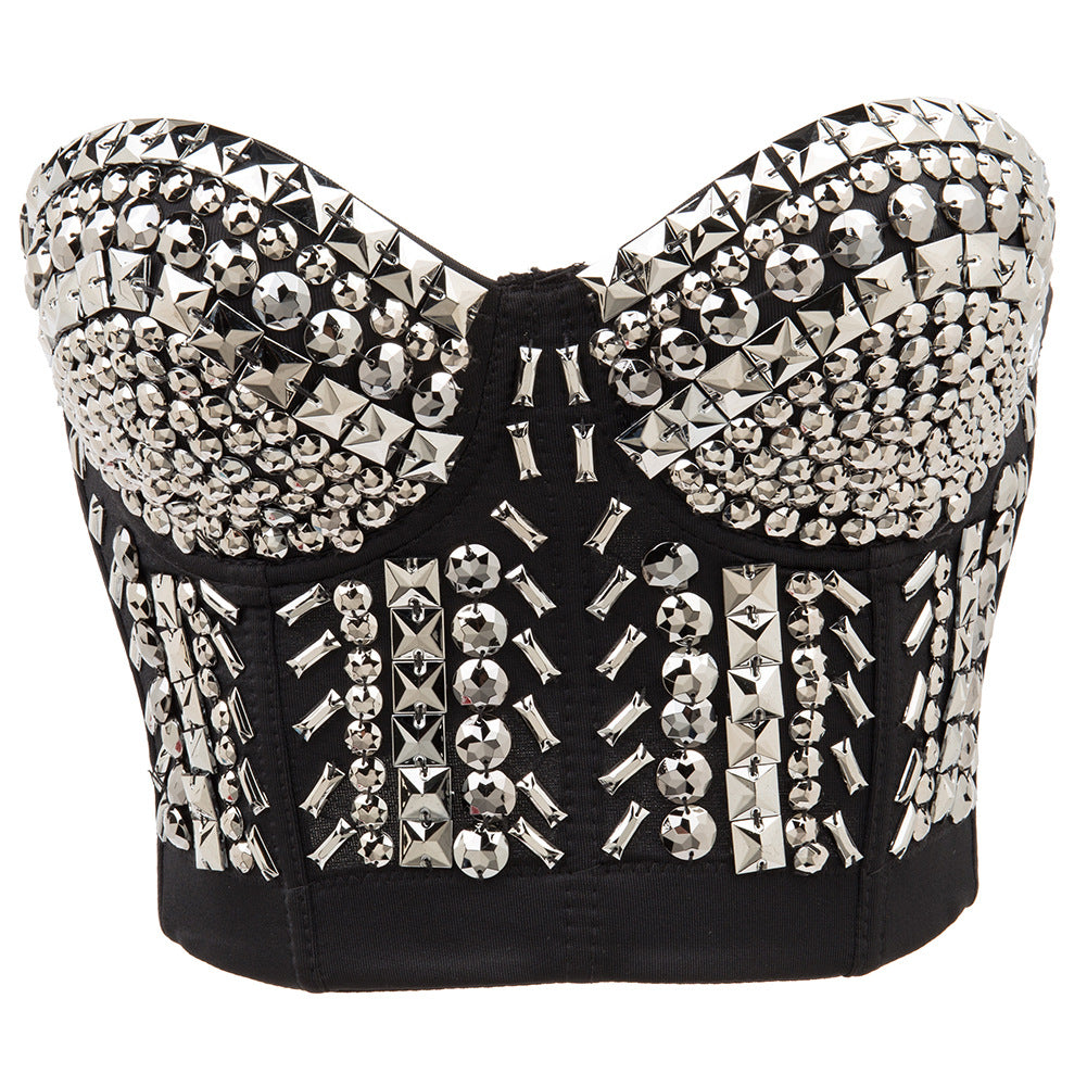 Singer Dancer Costume Punk Sequin Bead Women Bra