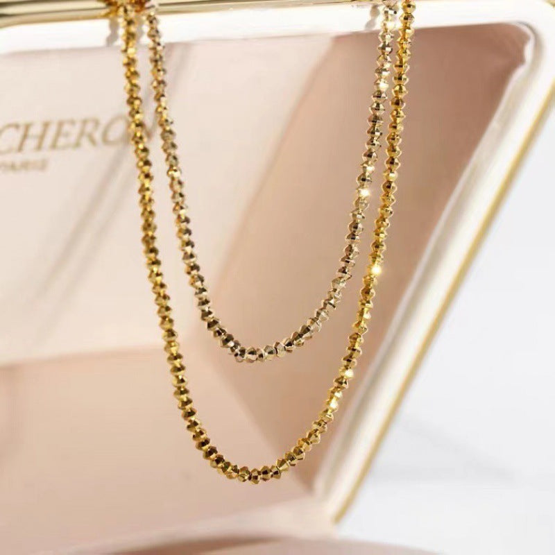 18K Gold Necklace Bungee Wave Bead Chain