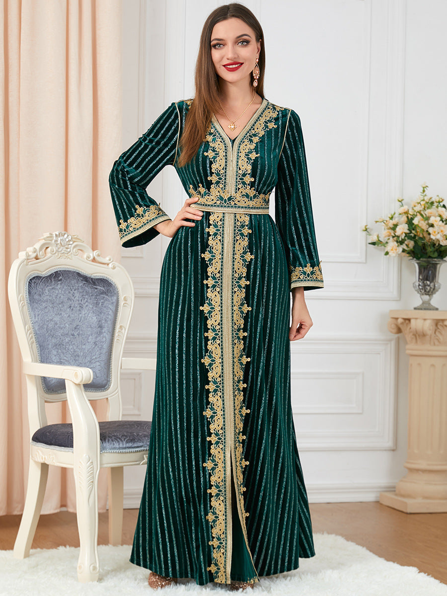 Women's Long Sleeve Split Velvet Dress