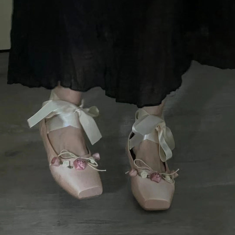 Women Wearing Ballet Shoes With Cross Straps