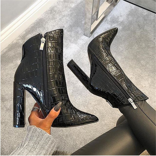 Women High Heels Leather Ankle Boots