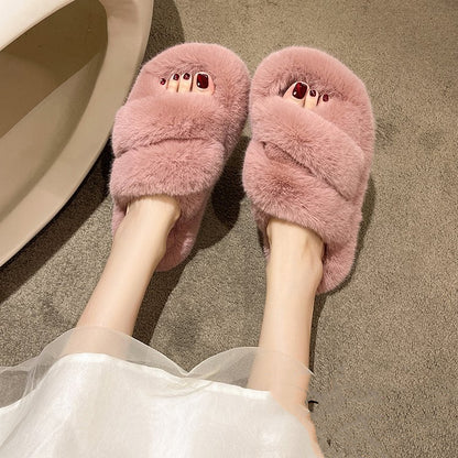 Women Winter Warm Fuzzy Slippers Plush Soft Shoes