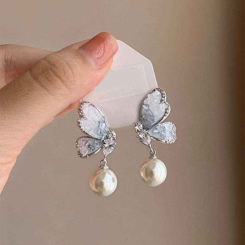 Gradient Butterfly Pearl Earrings Personalized Earrings For Women Jewelry