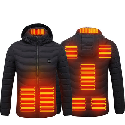 Men Heated Puffer Jacket Electric Heating Insulated Hood Windbreaker 9Heat Zones