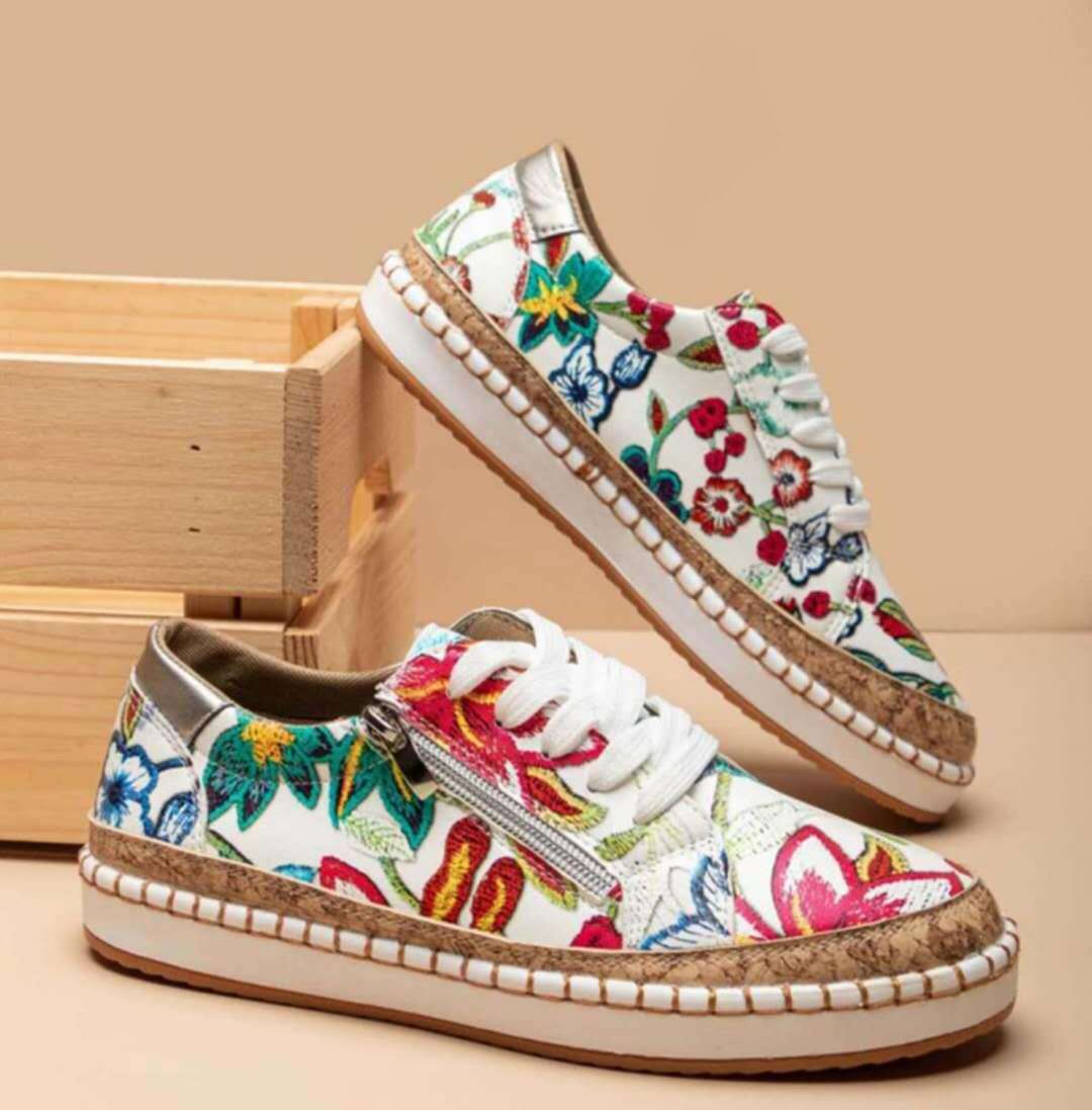 Ethnic Style Printed Flats Shoes Casual Side Zip Slip-on Shoes Loafers Women