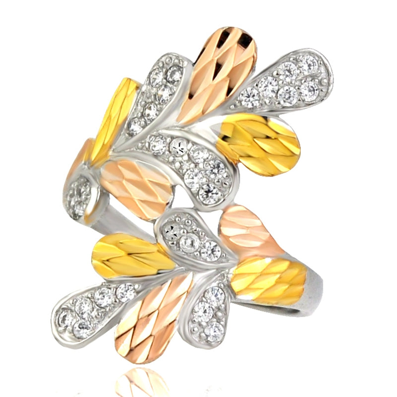 Sterling Silver Color Gold Index Finger Leaf Ring